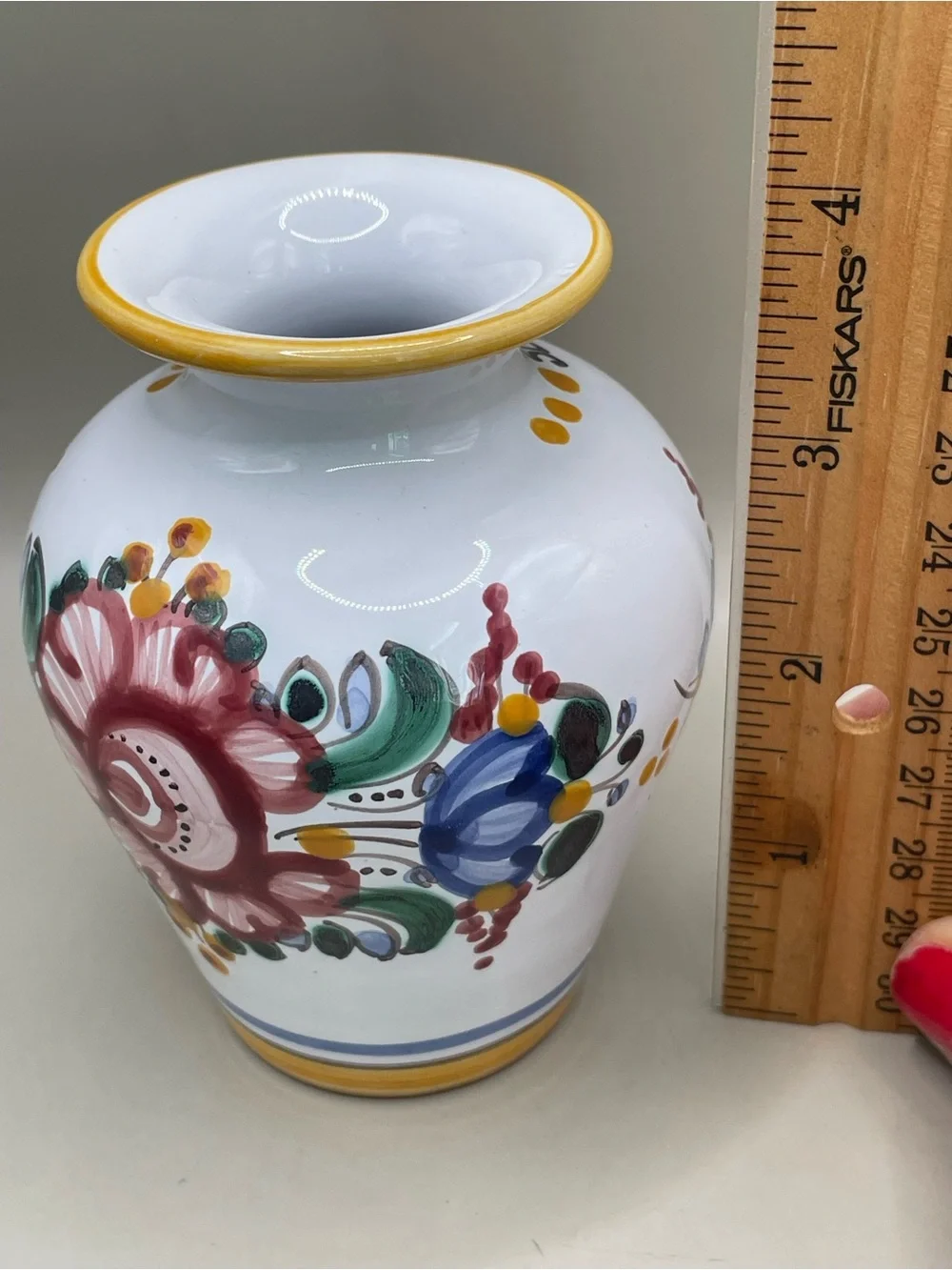 VTG Slovakia Ludova Majolika 4” Vase Jar Hand Painted Pottery Signed Floral